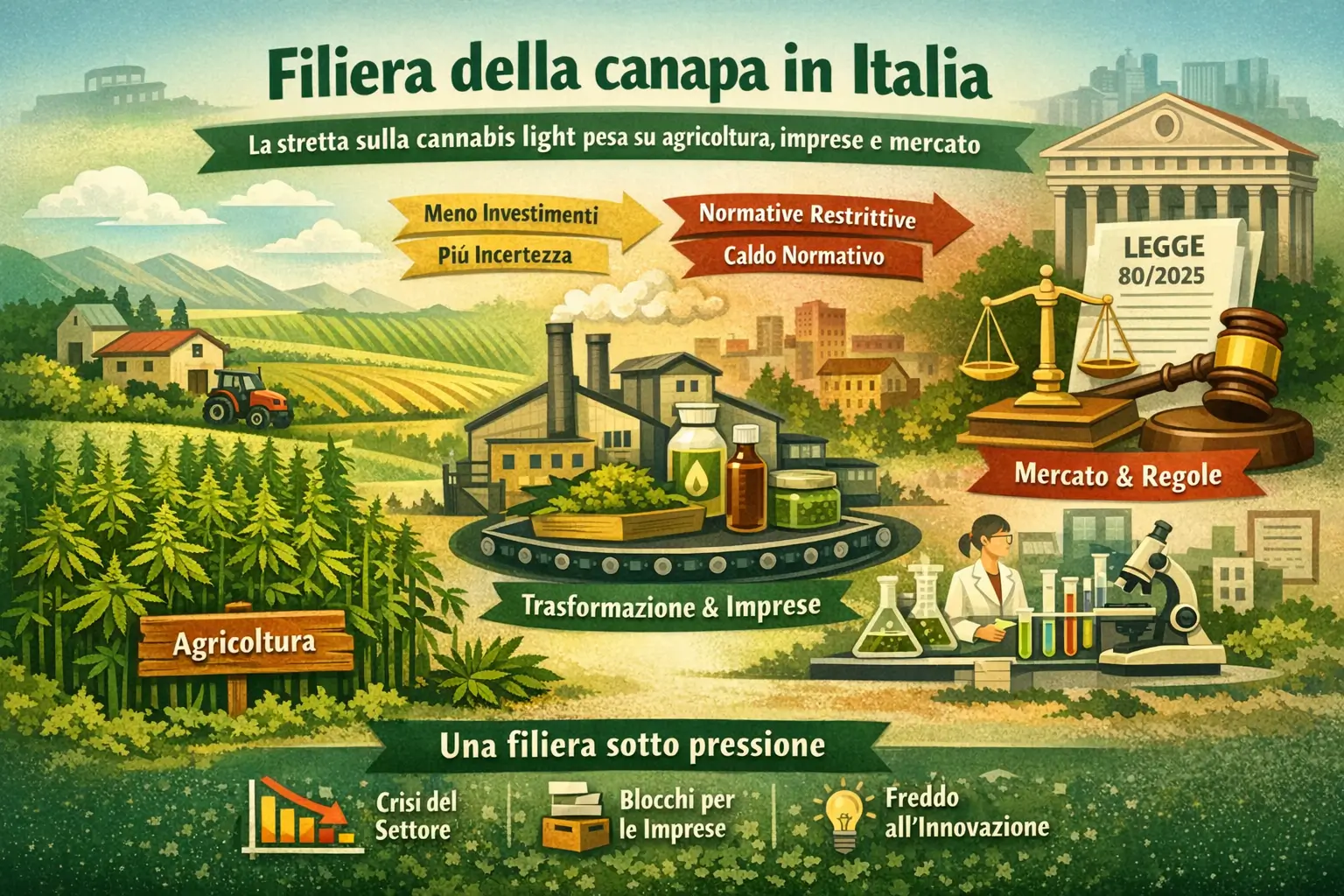 Filiera della canapa in Italia: perché la stretta sulla cannabis light pesa su agricoltura, imprese e mercato