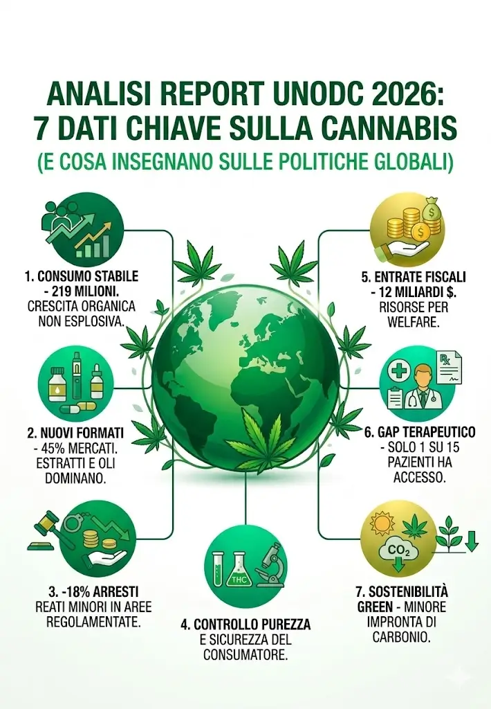 UNODC World Drug Report 2026: 7 numeri chiave su cannabis e politiche globali