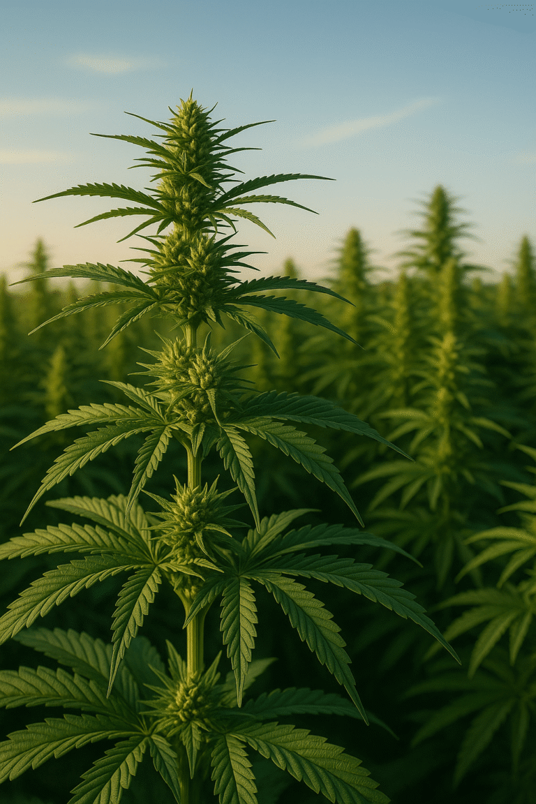 fiori e painte di cannabis in una piantagione