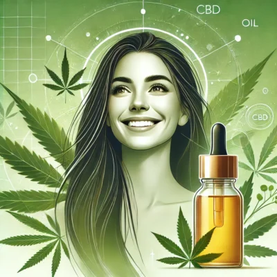 Donna sorridente che tiene olio di CBD per supportare la salute ormonale femminile