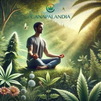 Persona serena con estratto di CBD, rappresenta i benefici del CBD per la salute mentale