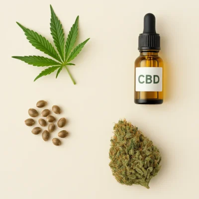 Semi di cannabis, infiorescenze e prodotti CBD naturali in evidenza, immagine promozionale per partner Canapalandia.