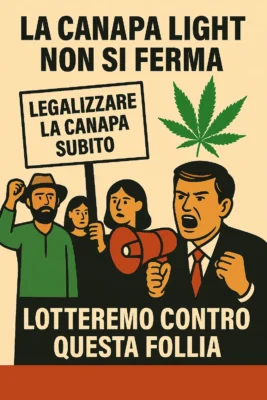Manifestanti protestano pacificamente contro il divieto della canapa light imposto dal governo Meloni nel 2025